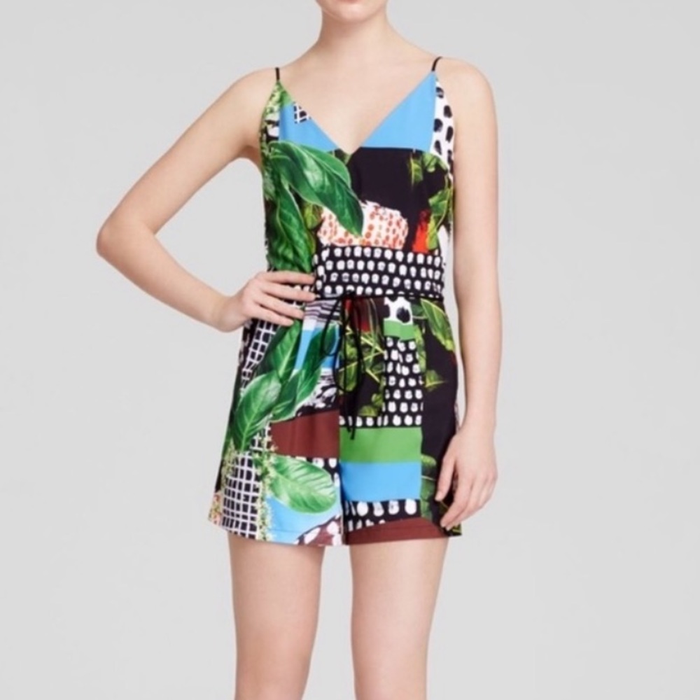 🍀 Clover Canyon Harvest Tropical Palm tree Ritual Mixed Media Romper